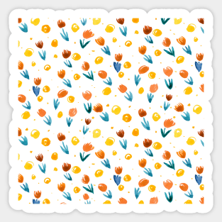 Watercolor tulips pattern - yellow and blue Sticker